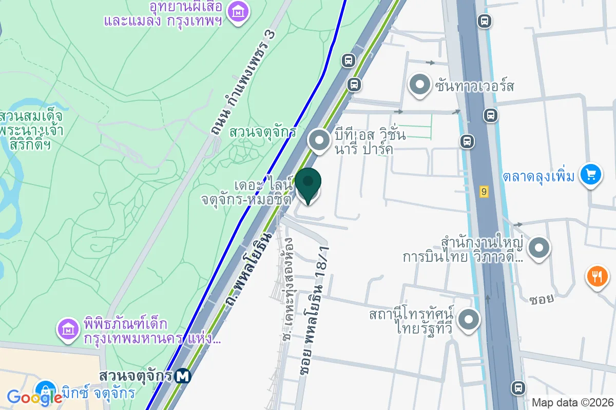 แผนที่เส้นทางเดินจากMRT สวนจตุจักรไปเดอะ ไลน์ จตุจักร-หมอชิต ย่านจตุจักร